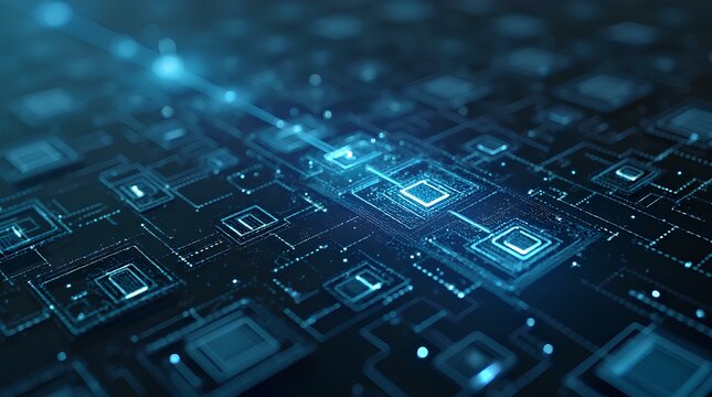 Blockchain concept. Big data binary code futuristic information technology, data flow. Transferring of big data. interconnected blocks of data depicting chip a cryptocurrency blockchain. 3D Rendering
