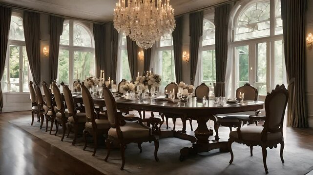 Luxurious Dining Room With Crystal Chandelier