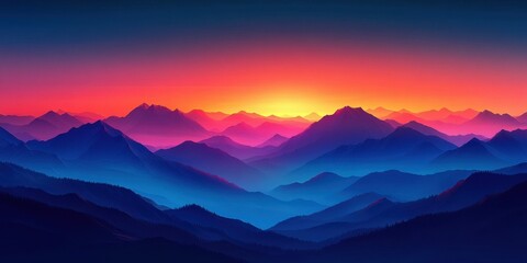 Obraz premium Majestic mountain landscape at dawn with vibrant colors illuminating the horizon