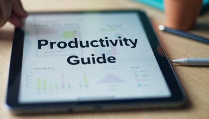 Boosting efficiency with a comprehensive productivity guide on a digital tablet at a modern workspace
