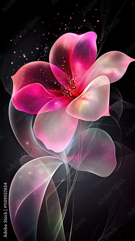 Poster An elegant flower design displays soft pink hues and delicate lines against a dark backdrop, creating a calming visual experience