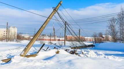 Fototapeta premium Storm damage to power lines disrupts electricity supply, highlighting the vulnerability of infrastructure during extreme weather conditions and the importance of resilience in modern society.