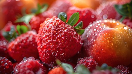 Fresh Mixed Berries with Raindrops Close-Up