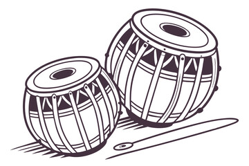 Double Tabla Indian drum isolated on silhouette A.eps