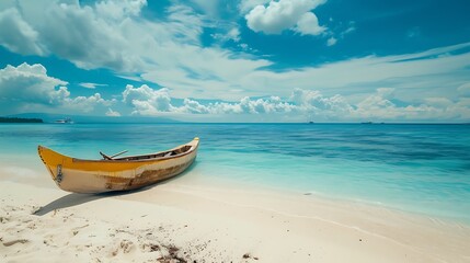 Obraz premium Dreamy Beach Landscape with Canoe and Ocean