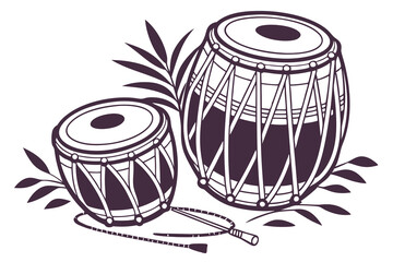 Double Tabla Indian drum isolated on silhouette D.eps