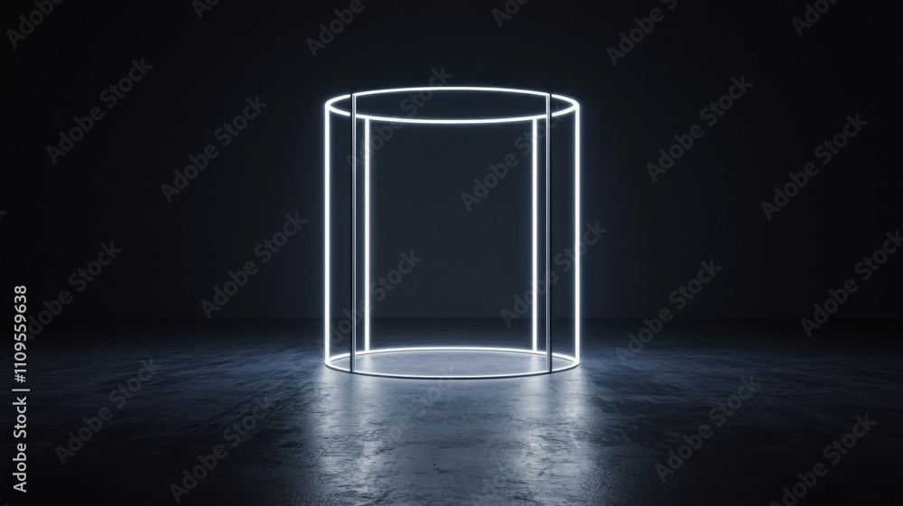 Aufkleber a glowing cylindrical structure in a dark environment, creating a modern and minimalistic aesthetic.