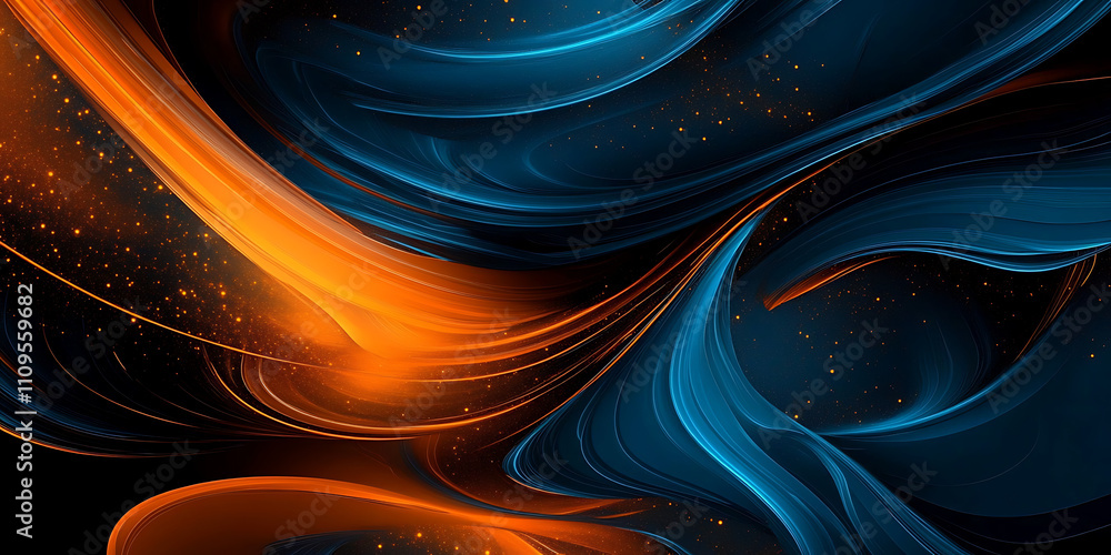 Poster abstract blue and orange background with lines - generative ai
