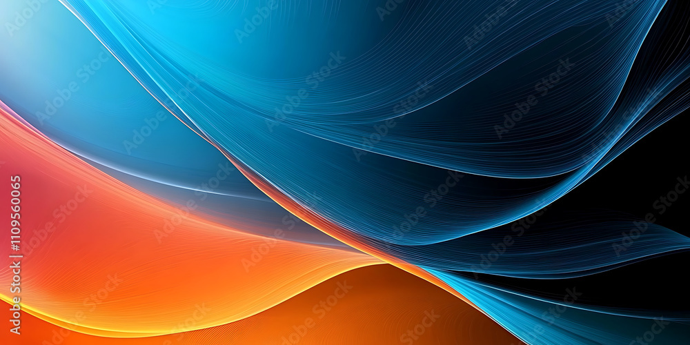Poster abstract blue and orange background with lines - generative ai