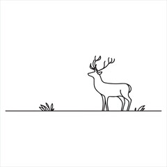 single one line deer silhouette on white background
