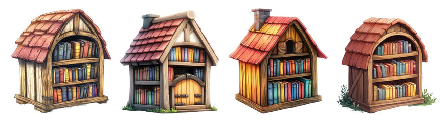 Obraz premium Colorful Bookhouses on Transparent Background