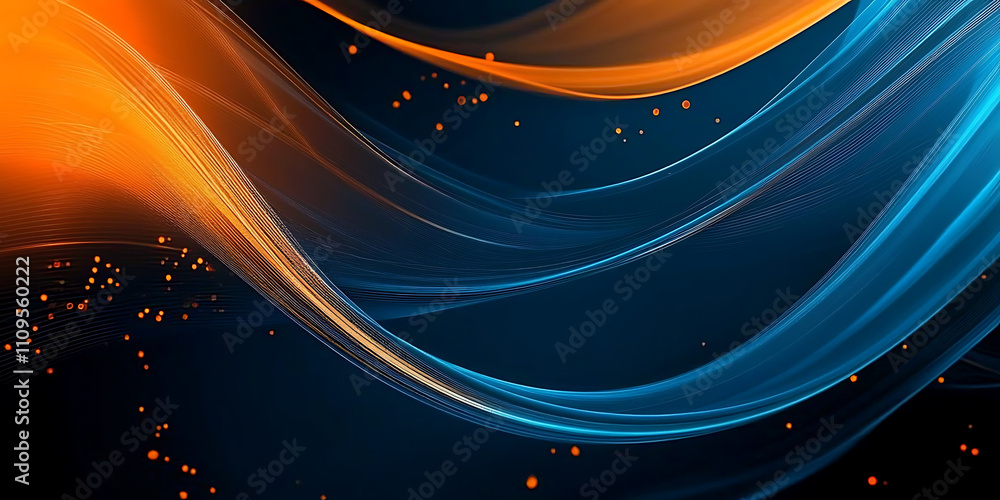 Poster abstract blue and orange background with lines - generative ai