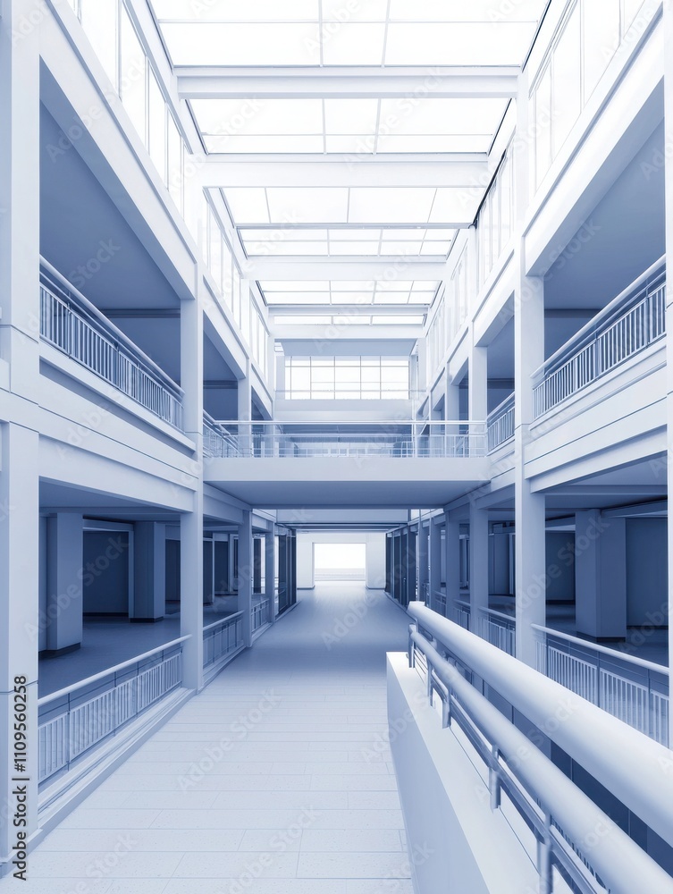 Aufkleber a minimalist architectural interior featuring multiple levels, open spaces, and abundant natural lig