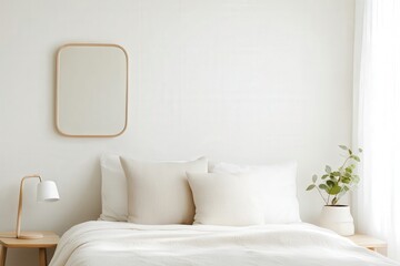 Cozy and Minimalist Bedroom with Neutral Color Scheme and Simple Decor Featuring Soft Textiles and Natural Elements for Relaxation