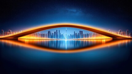 Obraz premium Illuminated Bridge with Cityscape Reflection