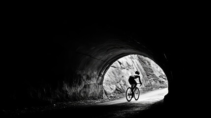Cyclist exiting dark tunnel.