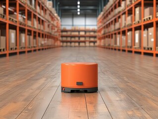 modern warehouse concept. Warehouse with automated guided vehicles AGVs for inventory movement, innovative layout, 3D illustration