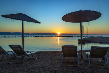 Sunrise at Brachera beach in Corfu, Greece	