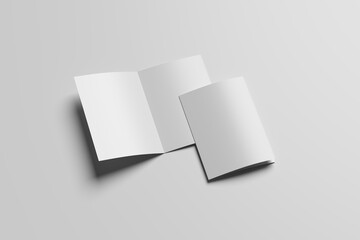Blank opened magazine isolated on grey background with soft shadow