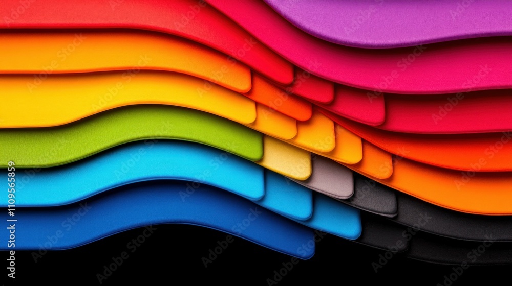 Poster stack of colorful smooth curved shapes on black background