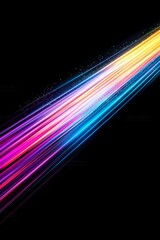 Vibrant and colorful light trails gracefully weave together, producing a striking dynamic motion blur effect that stands out beautifully against a sleek and elegant black background