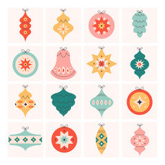 Christmas tree toys collection. Christmas decorations. Vector illustration in flat style