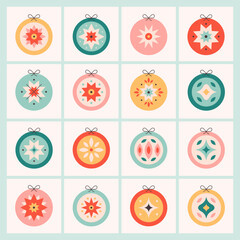Christmas tree toys collection. Colorful bright Christmas balls. Vector illustration in flat style