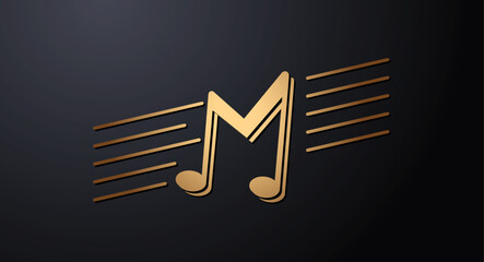 M Music letter logo. Music logo concept with musical notes forms M letter shape. Vector logo, icon, sign and symbol design. 