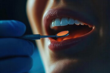 Close-up of a patients open mouth being examined with a tongue depressor, oral health, mouth checkup