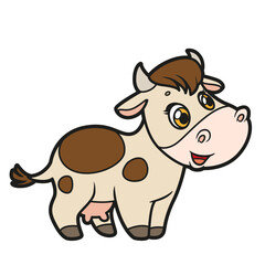 Cute cartoon cow with spots on white background