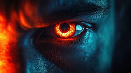 Intense Close-Up of Eye with Fiery Orange Detail