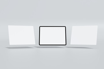 Tablet computer with blank white screen, isolated on white background