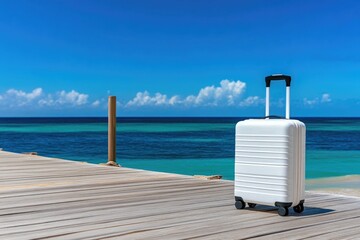Luggage with a View of Ocean and Clear Blue Skies