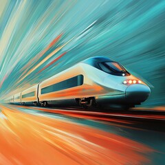 Fototapeta premium Futuristic high-speed train in motion.