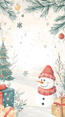 Obraz premium christmas or new year greeting card with snowman and gifts