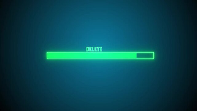 Deleting progress bar computer screen animation loop isolated on colorful background. computer mouse scroll DELETE button with confirmation popup and NO response