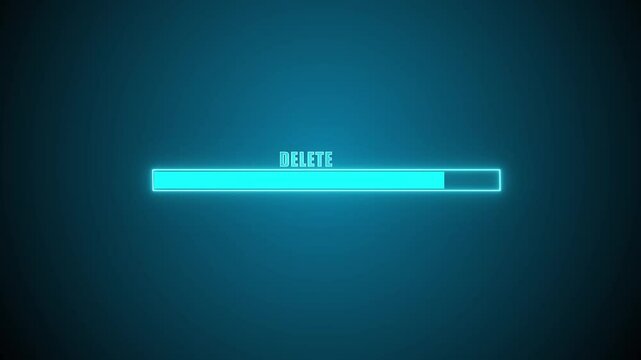 Deleting progress bar computer screen animation loop isolated on colorful background. computer mouse scroll DELETE button with confirmation popup and NO response