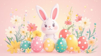 Obraz premium Cute Easter Bunny with Colorful Eggs