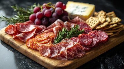 Delicious Charcuterie Board with Grapes and Cheese