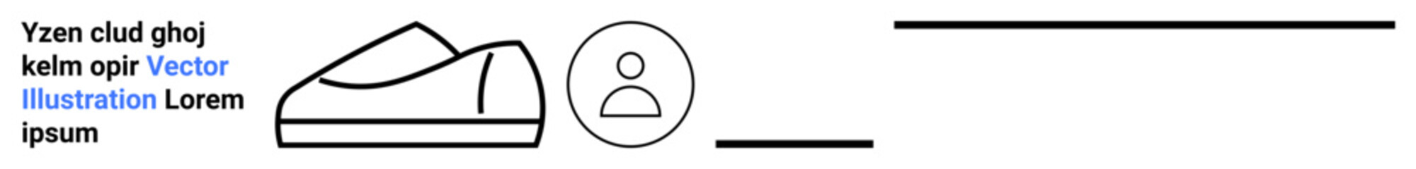 Shoe outline, profile icon, short text, horizontal lines. Ideal for fashion, user profiles, modern design, simplicity, landing pages, digital interfaces, minimalist aesthetics Landing page