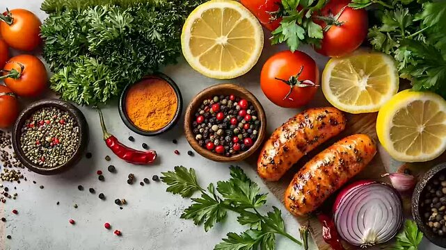 frame of fresh vegetables and fruits on white background