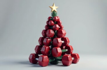Creative sport red dumbbell christmas tree with star topper