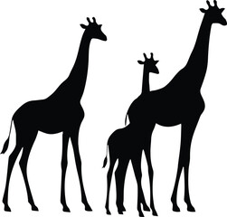 Giraffe, giraffe silhouette, animal vector illustration - Animal silhouette on the savannah. African landscape scene