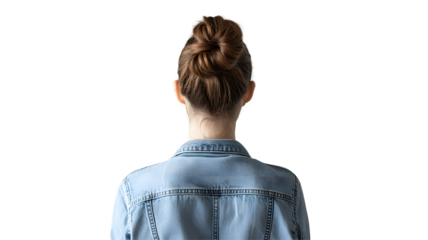 Rear view of a person with a bun hairstyle.