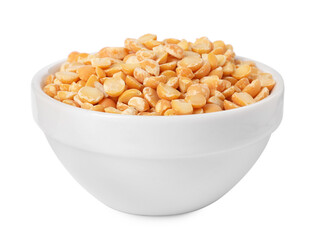 Dried peas in bowl isolated on white