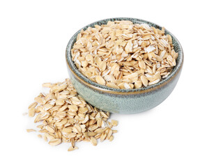 Dry oat flakes in bowl isolated on white