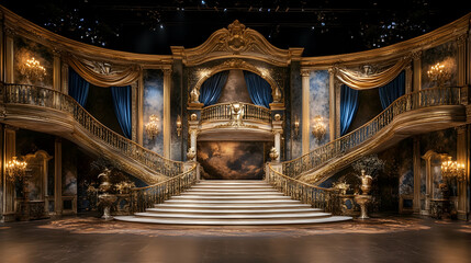 Obraz premium A Gothic-style staircase with dim, moody lighting and intricate designs.