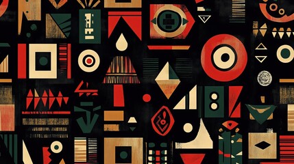 Colorful abstract african geometric pattern with bold shapes and textures