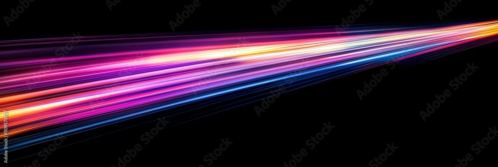 Poster vibrant light trails create a mesmerizing visual effect with motion blur against a sleek black backg