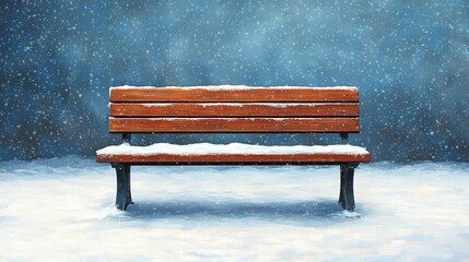 Empty Wooden Bench in Snowy Park During Winter.